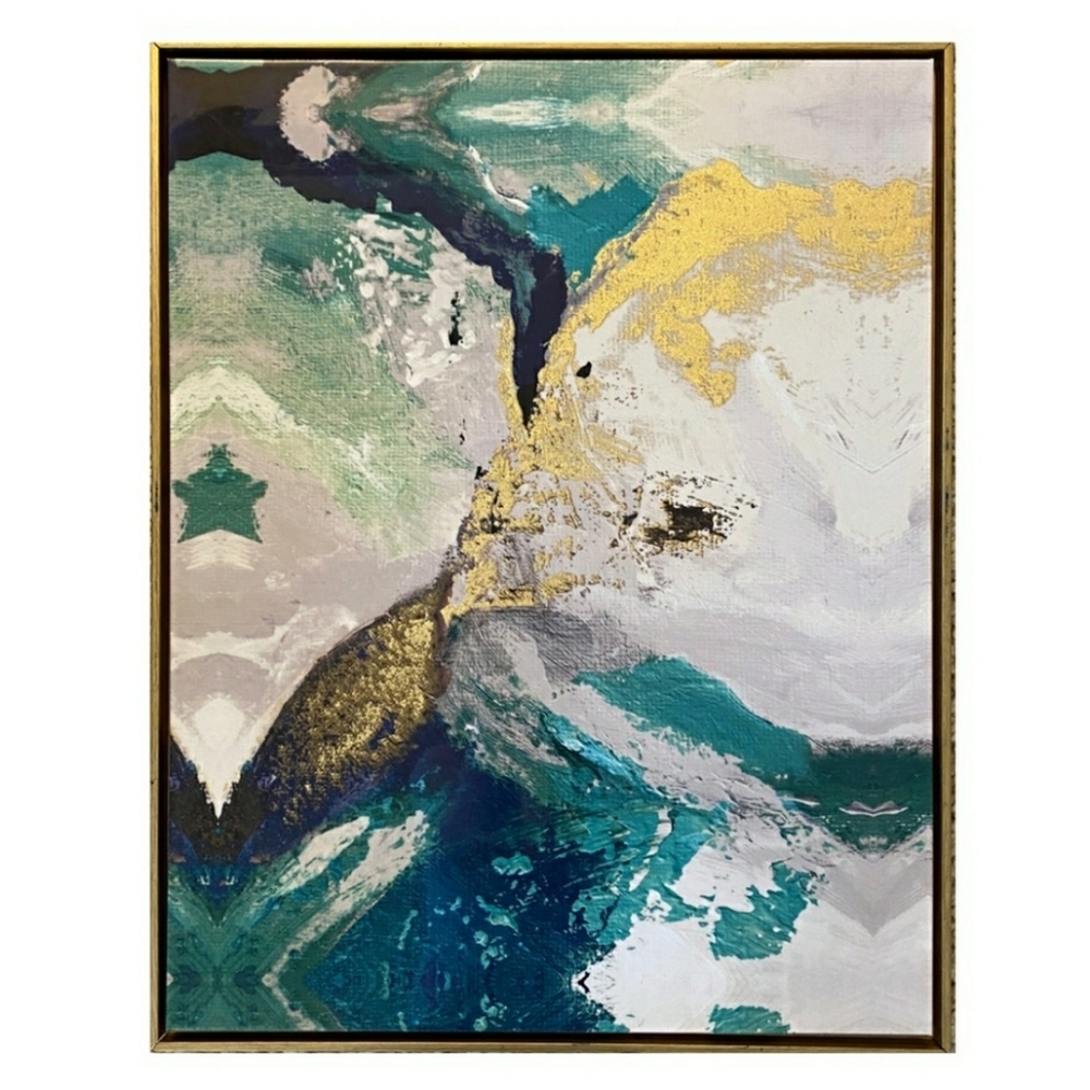Large Framed Art Print Blue Marbling Agate